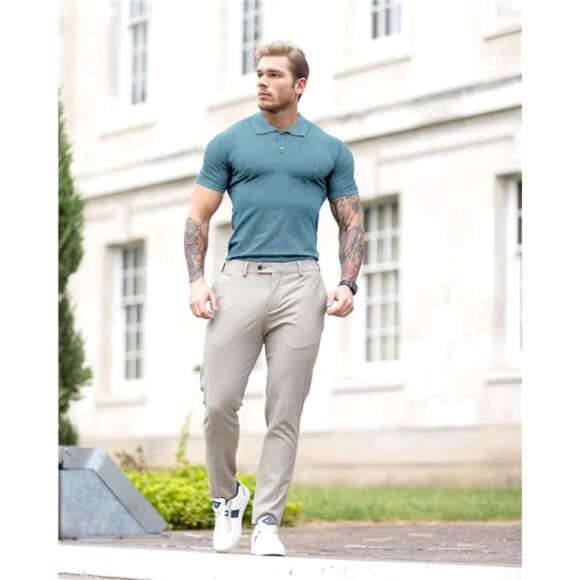 Men's Muscle Polo Shirts Tops Blue - Picture 5 of 5